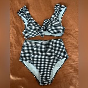 Black and white gingham check two piece swim suit